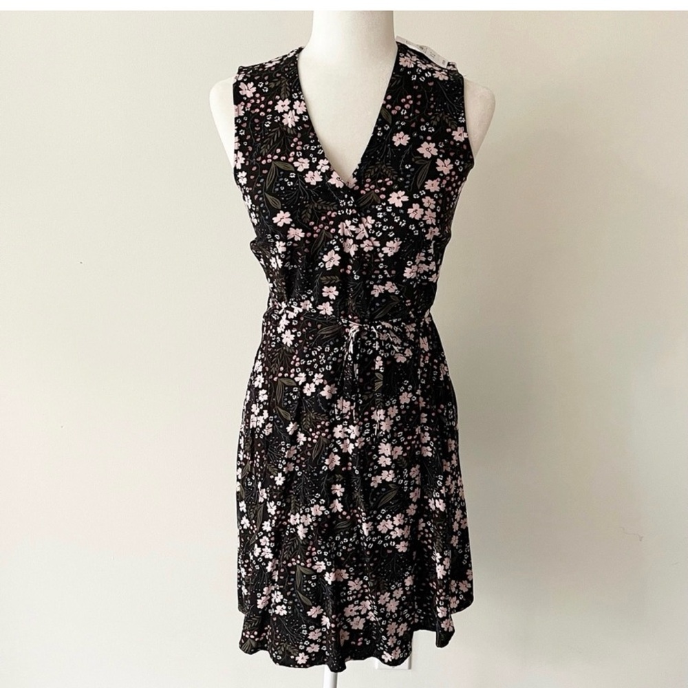 LOFT Outlet | Black/Pink Floral Sleeveless Wrap Dress